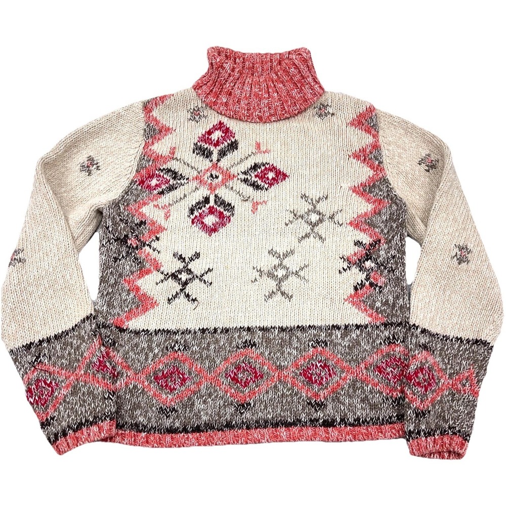 Vintage Christopher Banks Sweater Women Small Brown Red Turtleneck Nordic Aztec*